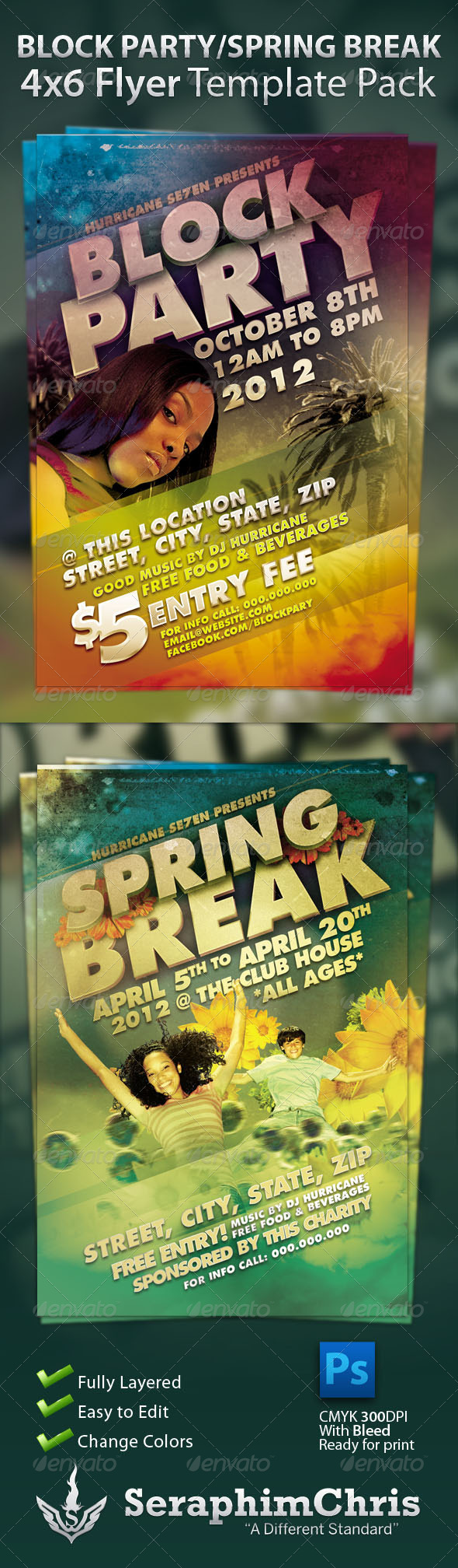 Block Party and Spring Break Flyer Template Pack by SeraphimChris GraphicRiver
